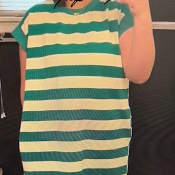 Entro Dress Womens Green White Stripe Sleeveless Mini Dress Pockets - Picture 5 of 6